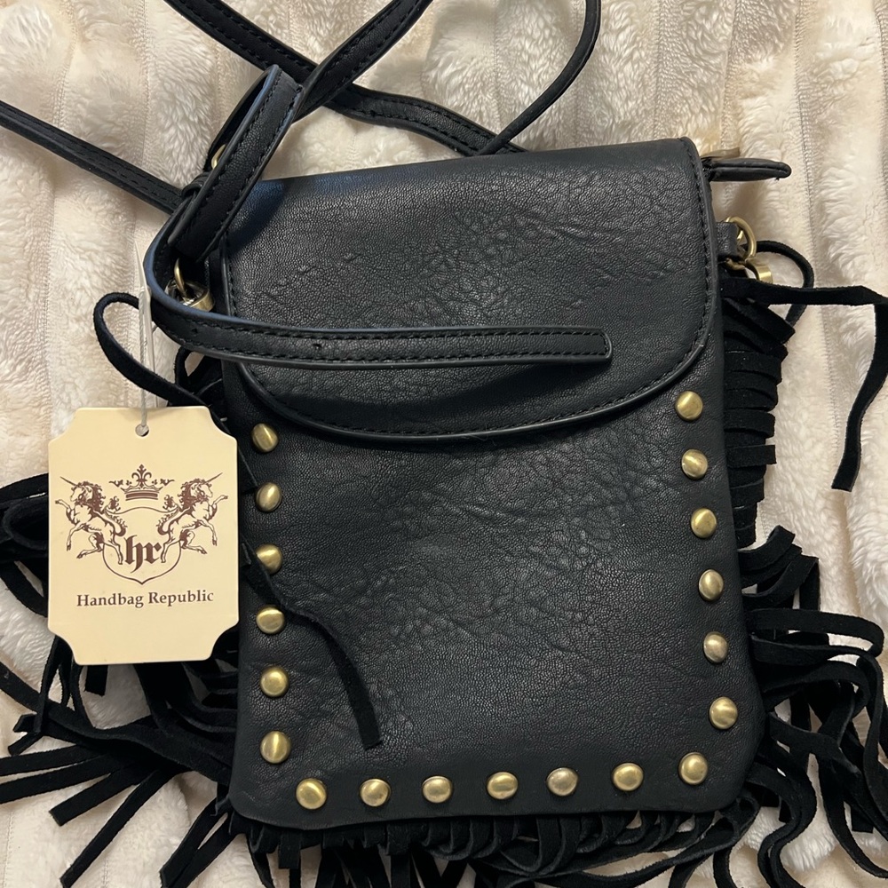 Handbag Republic Black Crossbody Bag with Gold Accents